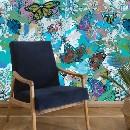 PAPIER PEINT - LILIE aqua -...