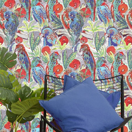 PAPIER PEINT PAPAGAI BLEU