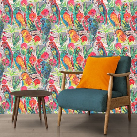 PAPIER PEINT PAPAGAI ROSE